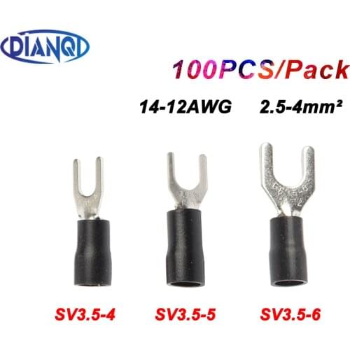 SV3.5-6 Black Cable Wire Insulated Wiring Terminals Insulating Sleeve Furcate Terminals Cable Lug Connector 100PCS SV3-6 SV