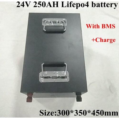 Waterproof 24V 250Ah Lifepo4 Lithium Battery with 100A BMS for 4000w Camper Caravan Motorhome Solar Energy + 20A Charger