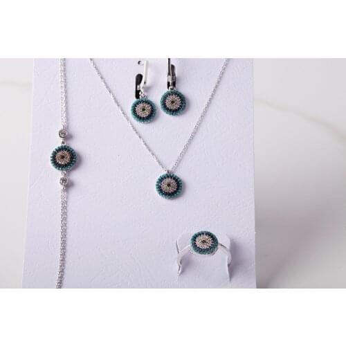 UM US JEWELRY Zircon Cubic Zirconia Rhodium Plated Lucky Charm 925 Sterling Silver Triple Set