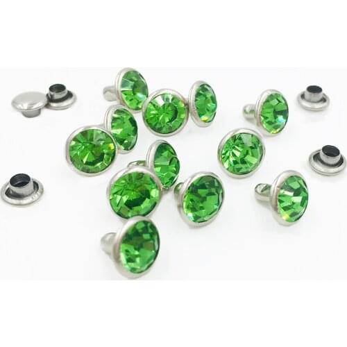 100Sets 6mm&8mm Light Green Crystal Rhinestone Rivets Metal Base Rapid Studs Stunds For Clothing Bag Leathercraft Rivet