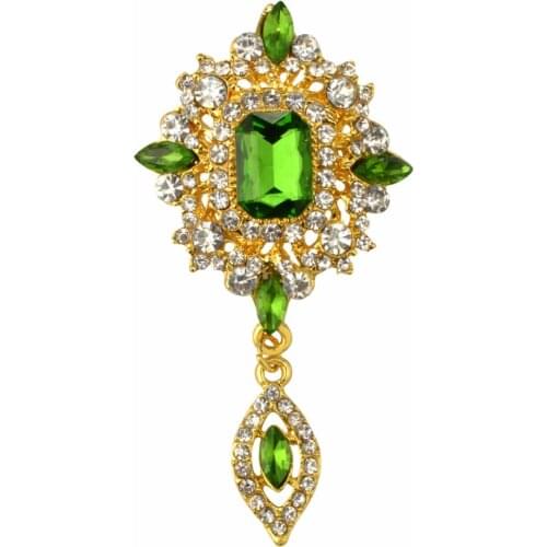 MZC Cheap Green Crystal Water Drop Brooch Luxury Broach Women Hijab Pins Cheap Cristal Costume Jewelry X1631