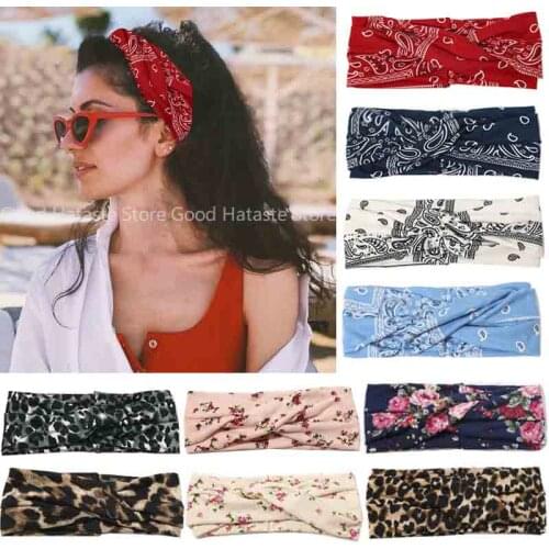 New Fashion Women Headband Leopard Cross Knotted Bow Wide Hair Bands Sport Headdress Ladies Hoop Headwear Hair Accessories 2021