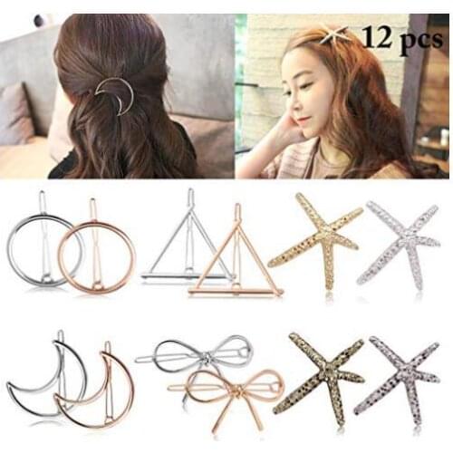 Women Hairpins Wholesale 8-20pcs/lot Geometry Moon Triangle Bow Tie Leaf Circle Metal Clips Norther European Hair Accessories
