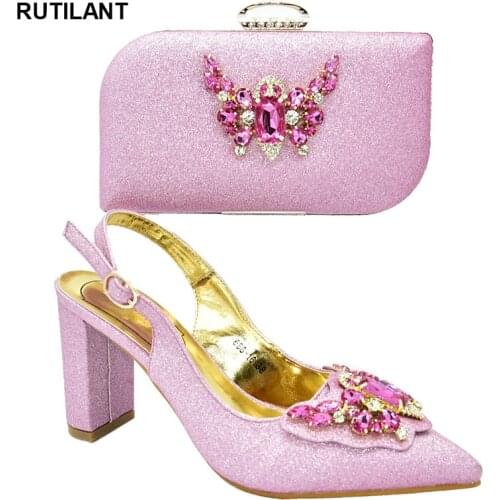 New Italian In Women Bag and Shoes Set Italy Ladies Shoes with Matching Bags Set Decorated with Rhinestone Women High Heels