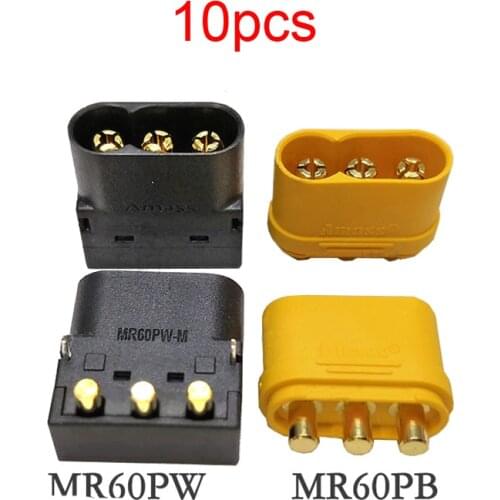 10PCS Amass MR60PB MR60PW Three Core Gold-plated Male Plug Horizontal PCB Circuit Board Connector for RC Aircraft Battery Parts