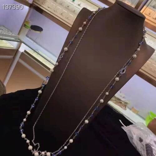 2019 New Design Luxury Brand Jewelry Fashion Blue Long Necklace Crystal For Women Party Wedding Daily Designer Accessaries