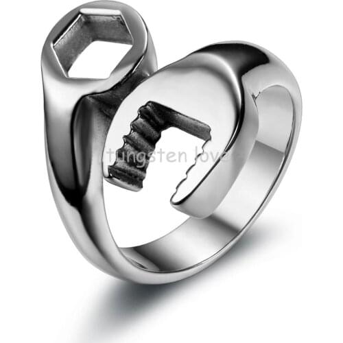 2020 Fashion Biker Punk Men Jewelry 316L Stainless steel Casting Silver Color Classic Mens Wrench Ring Size US 7-13 Boys Gift