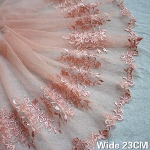23CM Wide Exquisite Orange Mesh Polyester Embroidery Lace Trim Fringe Ribbon Clothing Scarf Headveil Apparel DIY Sewing Supplies