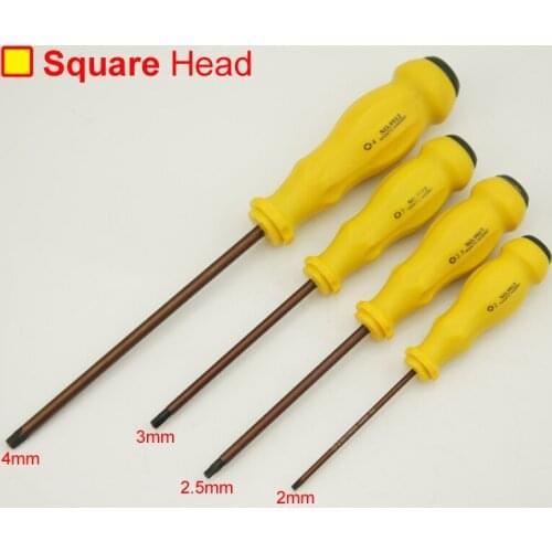 4pcs Square Shape Head Screwdriver Tool Set Magnetic Square type 2.0/2.5/3.0/4mm Super har S2 Alloy Steel With Yello Handle