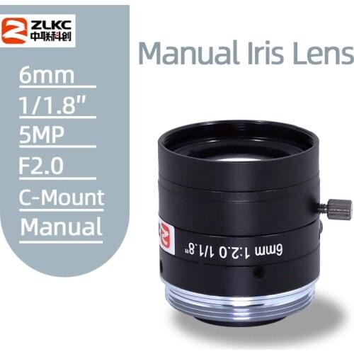 5MP FA LENS C-Mount 6mm Aperture F2.0 1/1.8"Image Format Machine Vision lens Surveillance camera manual Iris CCTV Lens Megapixel