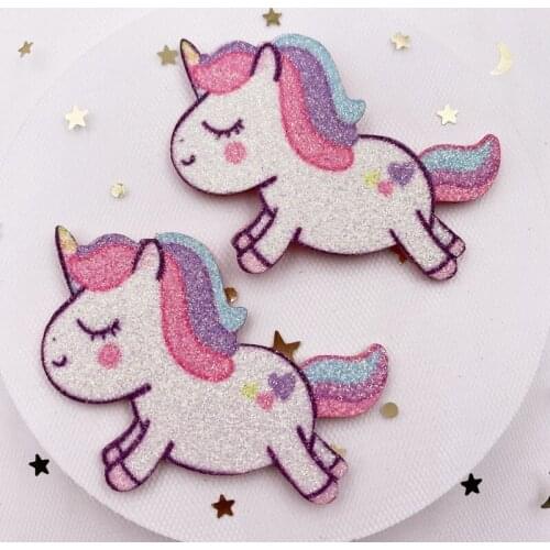 6PCS Felt Fabric Rainbow Lovely Glitter Unicorn Applique Wedding DIY Sewing Patch Hair Bow Accessories DIY Craft Supplies E248