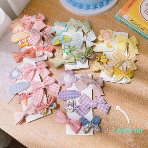 7 Piece Set Of Fabric Childrens Hairpin Bow Hairpin Headdress Korean Cute Princess Baby Side Clip Girls Hair Accessories