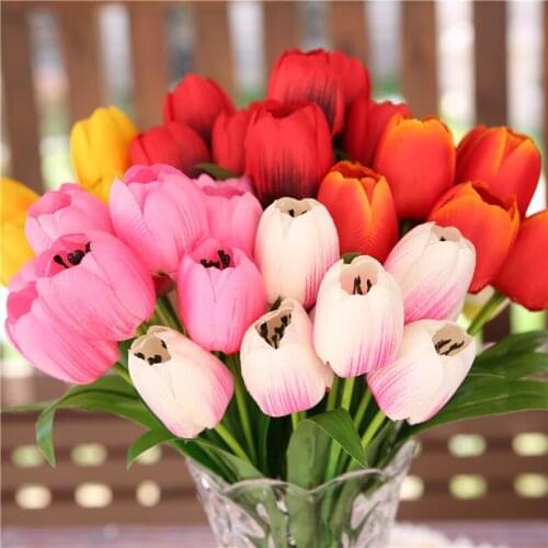 9 Head/bunch Mini Tulip Flower Real Touch Wedding Party Flower Bouquet Artificial Silk Flowers for Home Party DecorFack Flower