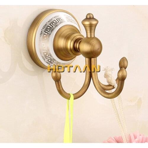 Free Shipping Robe Hook,Clothes Hook, brass & ceramic Construction with antique brass finish,Bathroom hook,YT-13202