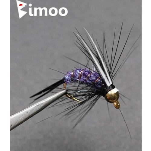 Bimoo 10PCS #12 Psycho Prince Nymph Crazy Purple Prince Nymph Brass Golden Head Trout Grayling Fishing Flies