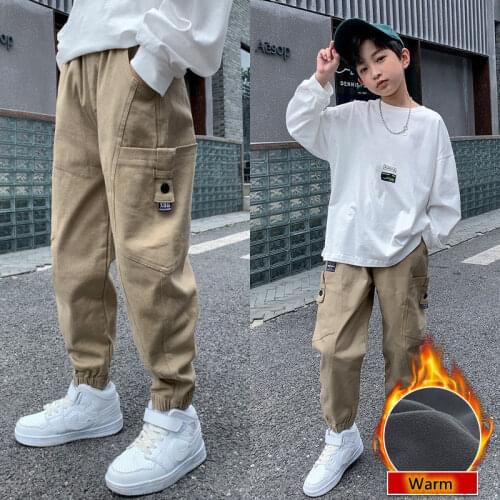 New Kids Solid Color Cargo Pants Cotton Boys Trousers Spring & Autumn Fashion Outdoor Costume Casual Clothes 5 6 8 9 10 12 Years