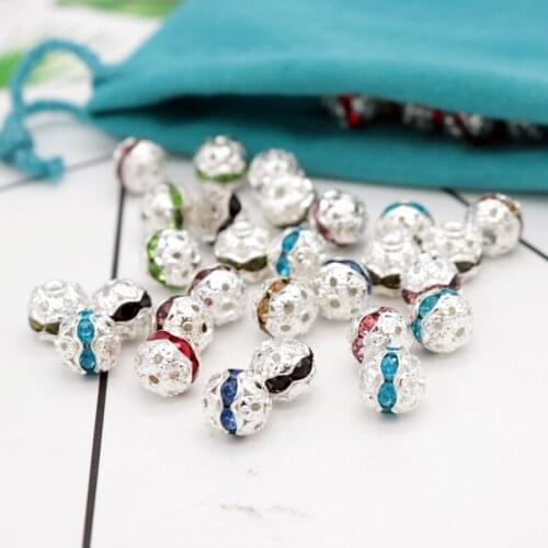 New Fashion 20pcs/lot Rhinestone Metal Ball Shape Beads 8mm Silver Hollowed Crystal Charms Fit Jewelry DIY Making Beauty Beads