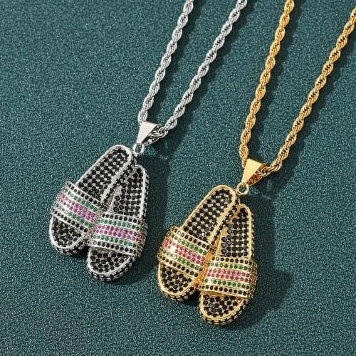 Slipper Shoes Pendant Necklace Iced Out AAA+ Hip Hop Men Women Charms Chain Hip Hop Jewelry For Gifts