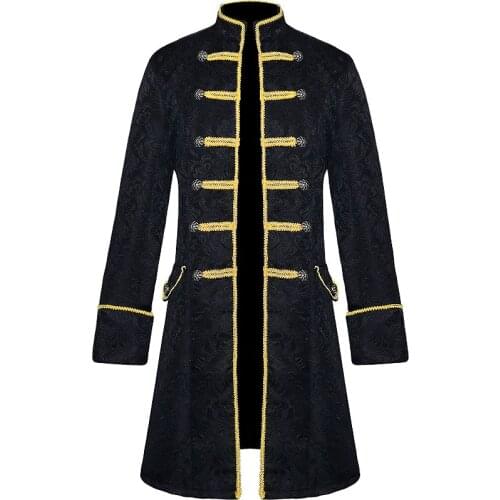 Black Stand Collar Jacquard Steampunk Tailcoat Jacket Men Vintage Punk Gothic Victorian Frock Coat Uniform Halloween Costumes