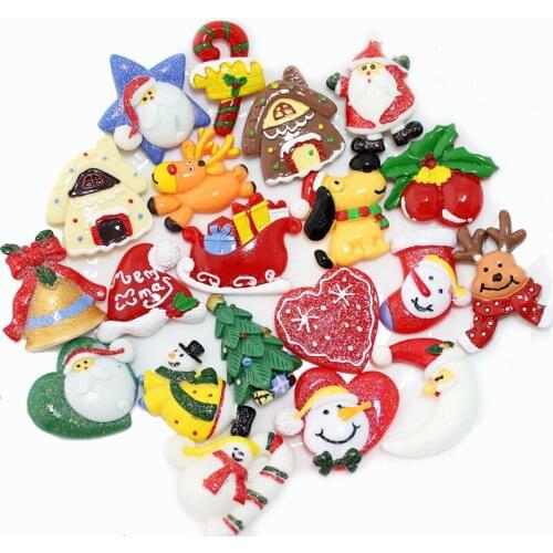 Diy Crafts 10pcs Christmas Series Resin Flatback Scrapbooking Accessories Hair Bow Embellishments Decoration Handmade Materials