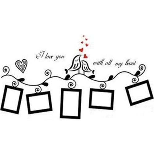 Photo Frame Loving Bird Love You Heart Decals Vinyl Wall Stickers PVC Living Room DIY Home Decor HG-0663