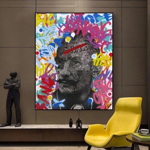 Graffiti Art Portrait Salvador Dali Canvas Painting Wall Art Posters Prints Wall Pictures for Living Room Home Wall Cuadros