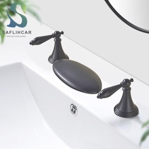 Matte Black Bathroom Vanity Sink Faucet Gentle Waterfall Effluent Three-piece Basin Faucet Hot and Cold Water Mixers Taps