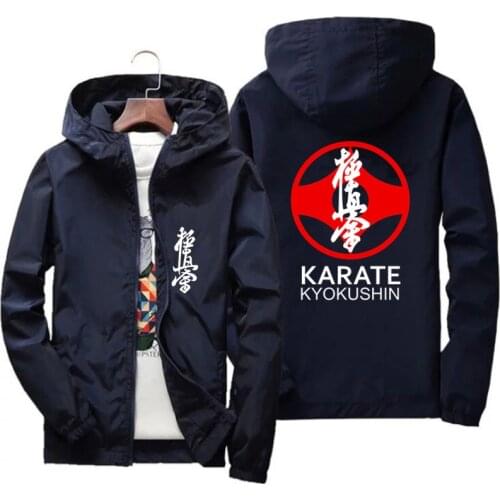 Mens Bomber Jacket Kyokushin Karate Symbol And Kanji Plus Size Thin Casual Windbreaker Hood Slim Fit Pilot Coat Clothing 5XL