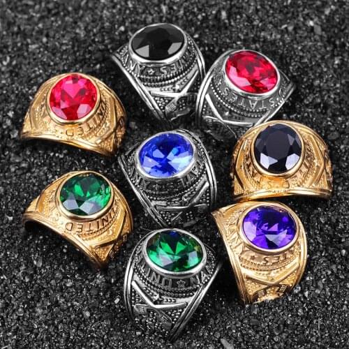 Stainless Steel Men Rings Rhinestone United States Hip Hop Punk Rock for Biker Male Boyfriend Jewelry Creativity Gift Wholesale