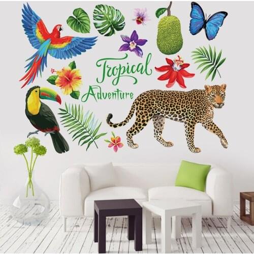 Parrot Leopard wall sticker PVC Material DIY animals plants wall decals For Living room bedroom Childrens room decor sticker