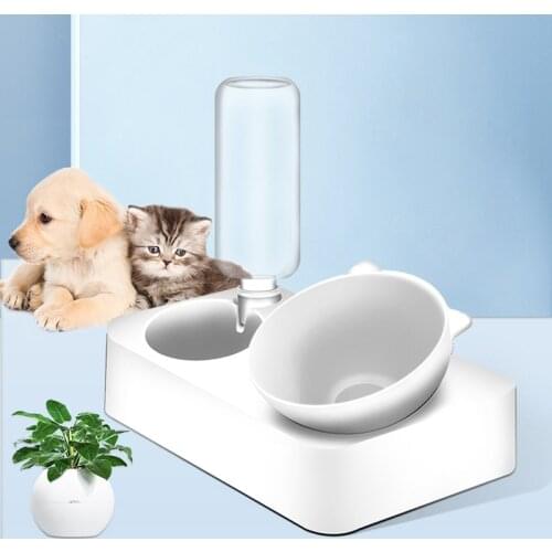 Non-slip Cat Bowls Double Bowls With Protection Cervical Automatic Pet Feeder Dog Cat Food Bowl with Water Dispenser Pet Supplie