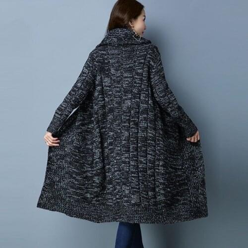 New Scarf Collar Cloak Cardigan Women Long Sleeve Coat Loose Fit Casual Harajuku Knitted Sweater Fashion Open Stitch Overcoat