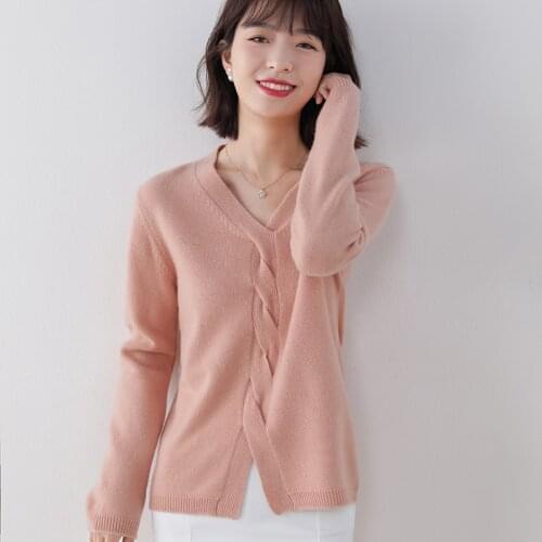 New Spring and Autumn Pure Wool Sweater Womens V-neck Cashmere Pullover Fashion Warm Criss-Cross Knitted Fake cardigan Sweater