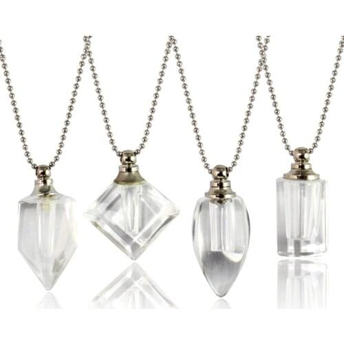 1PC Clear Crystal Vial Pendant With Ball Chain Necklace Name On Rice Glass Vials Necklaces Wishing Bottle Pendant Necklace