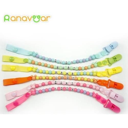 Personalised- Any Name Pacifier Clips Gift Dummy Handmade Pacifier Chain Holder Baby Nipple Feeding Kid Garment Clip NZL03