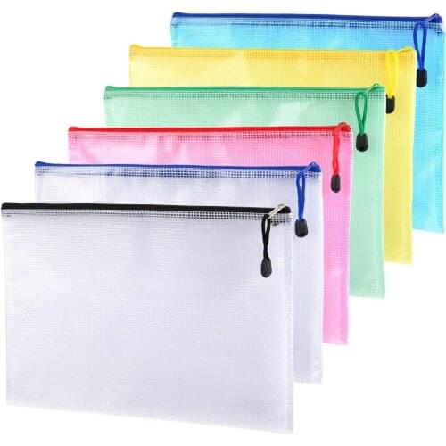 12 Pieces A4 Zipper File Bags Mesh Document Plastic Wallet Bags For Office Supplies, Cosmetic, Bills Storage Color Random