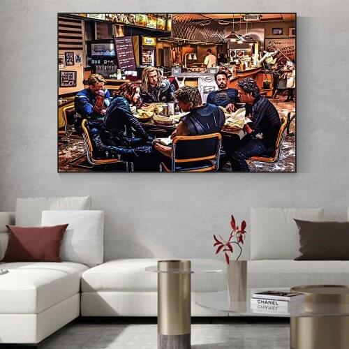 MarvelS Avengers Superhero Dinner Poster Classic Movie Tidbits Captain America Iron Man Canvas Painting ChildrenS Room Gift