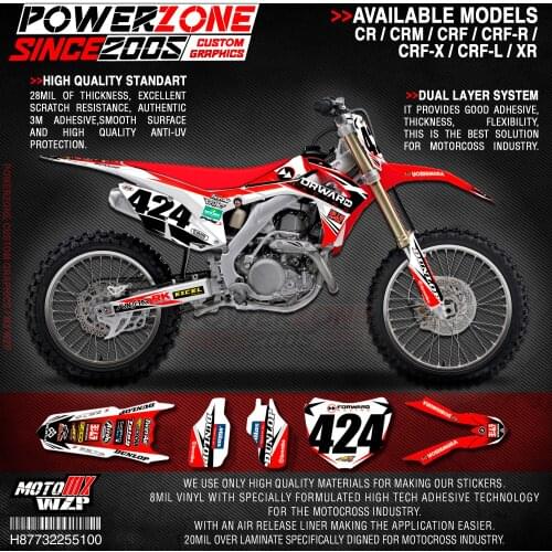 PowerZone Custom Team Graphics Backgrounds Decals 3M Stickers Kit For HONDA CRF250R 2014-2017 CRF450R 2013-2016 100