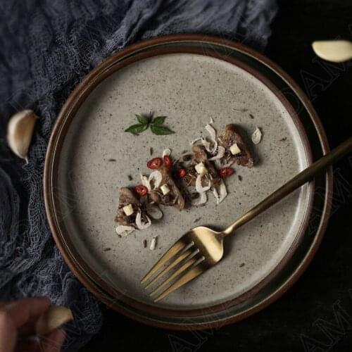 Retro Stoneware Plates Simplicity Dining Table Main Course Manual Western Steak Dishes Restaurant Serving Tray Kitchen Tableware