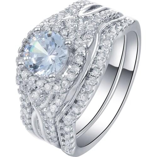 Luxury White AAA CZ zircon Wedding Rings Set for Women silver color Cross Design Fashion Jewelry Anniversary Gift Distribution