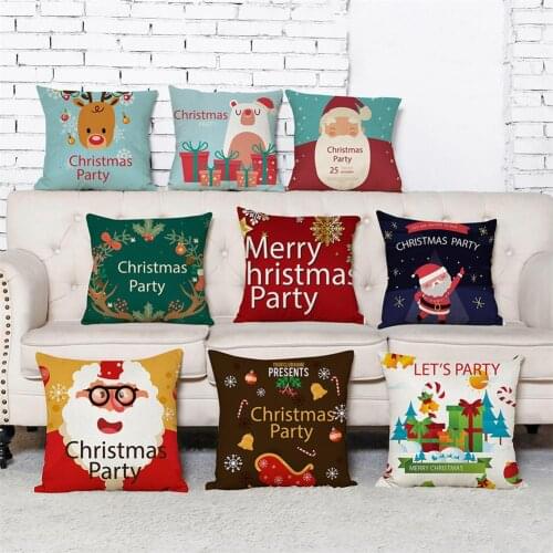 45x45CM Christmas Cotton Linen Pillow Case Home Decor Pillowcase Cushion Cover Deer Santa Claus Christmas Tree Cushion Cover