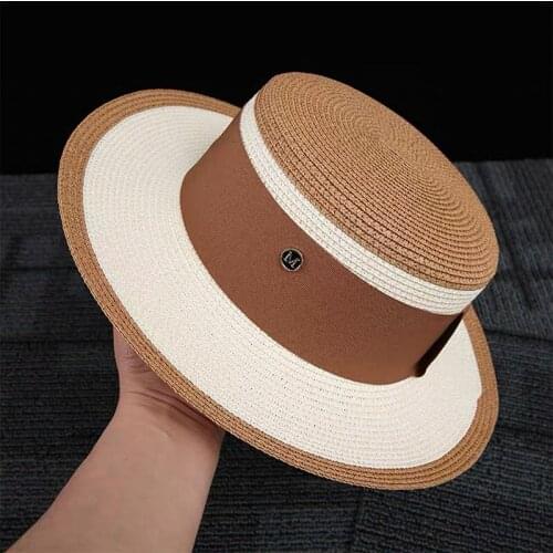 VRIGINER NEW Fashion Women Short Wide Brim Straw Hat Sun Protection Color Matching Summer Beach Ladies Derby Holiday Cap