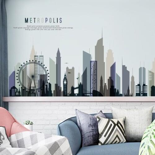 Modern City Wall Stickers Teenager Room Decor Aesthetic Living Room Bedroom Building Home Decoration Wallstickers Wallpaper Art