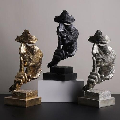 Home Decoration Figurines Bronze Antique Sculpture Thinker Statue Silence Is Gold Living Room Display Furnishings Artware Gifts