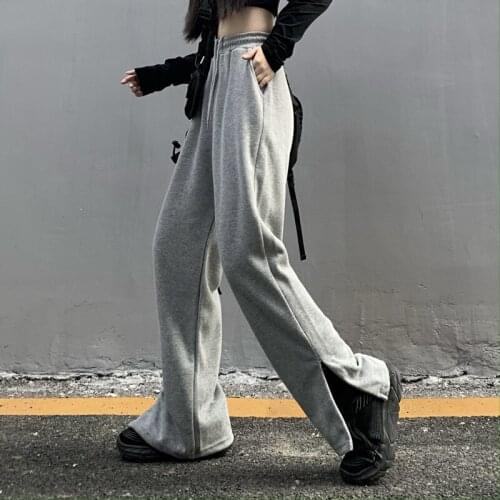 Ins Harajuku Slim Sports Split Trousers Women 2021 New Korean Straight Sweatpants High Waist Casual Loose Long Streetwear Pants