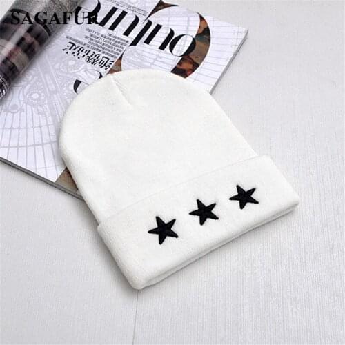 Knitted Unisex Leisure Hat Female Warm Cotton Blends Hat Womens Winter Cap Men Embroidery Stars Hip Hop Skullies Beanies Girls