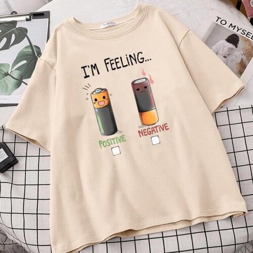 I'm Feeling Negative Or Positive T Shirts Camisetas De Mujer Sleeve Tee Tshirts Vetement Femme Tumblr 2021 Tops Roupas Femininas