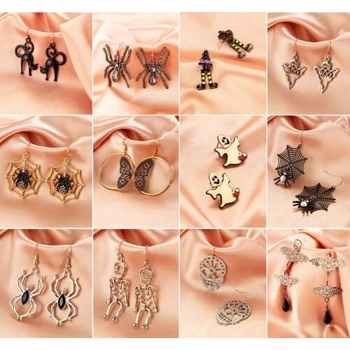 Halloween Mini Stud Earring Punk Bat Boo Spider Skull Butterfly Drop Hoop Earrings Women Girls Gift Party Jewelry Accessories