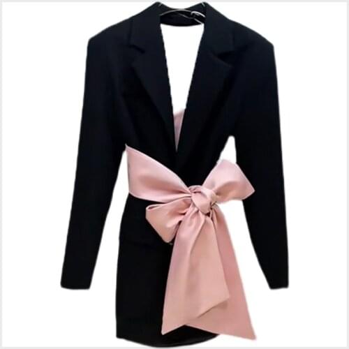 Women Blazer Bow Bandage Color Matching Women Coat Hollow Out Womens Jackets All Match Black Suit 2021 New Coats Clothing