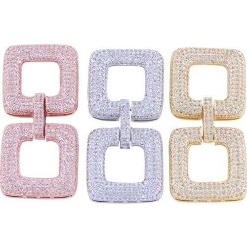 Gold Rhodium Color Micro Pave CZ Double Square Clasps AAA Zircon Stone Pave Setting CZ Buckle Clasps Fancy Jewelry Clasp CHFC22